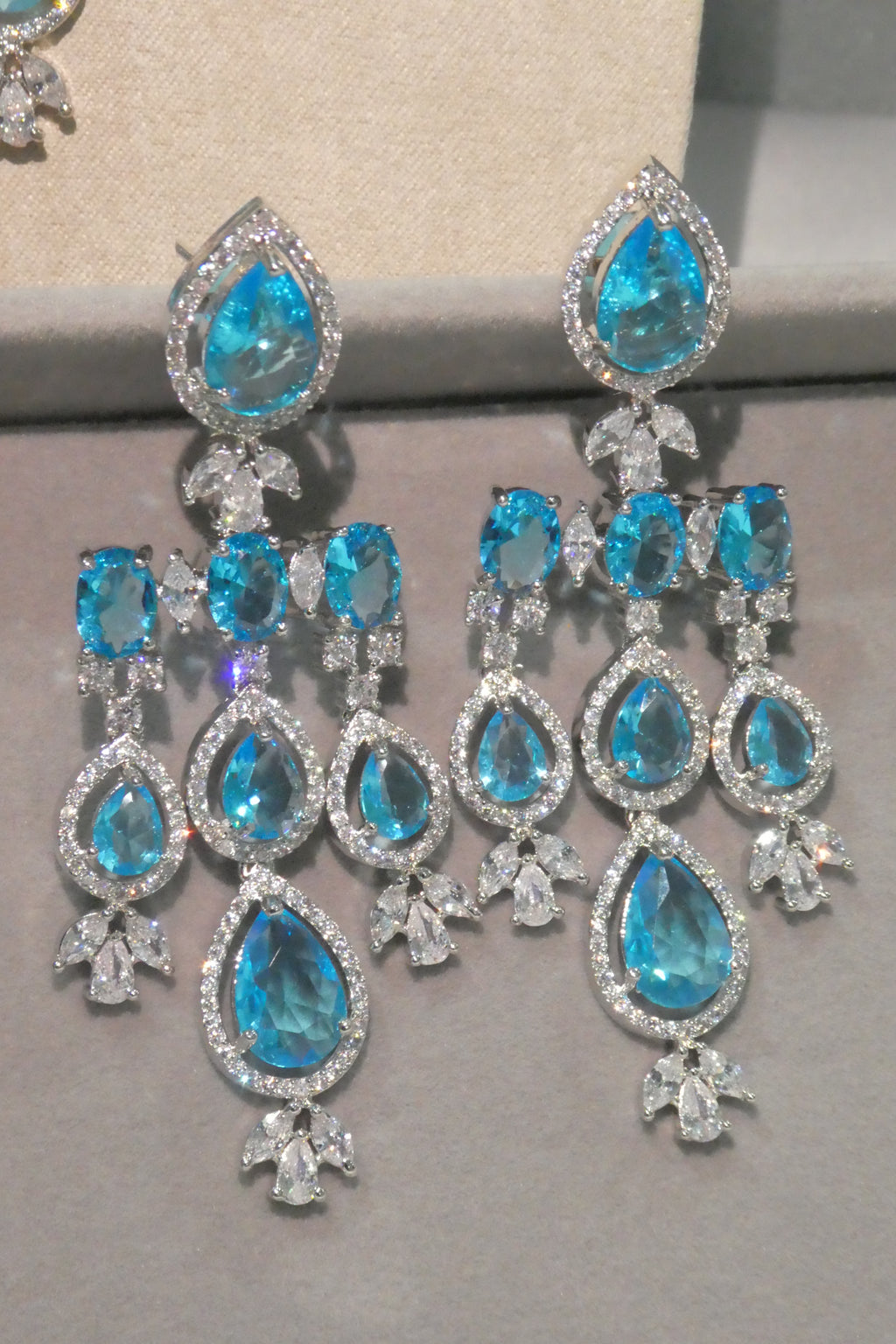 Azure Chandelier Earrings macro detail